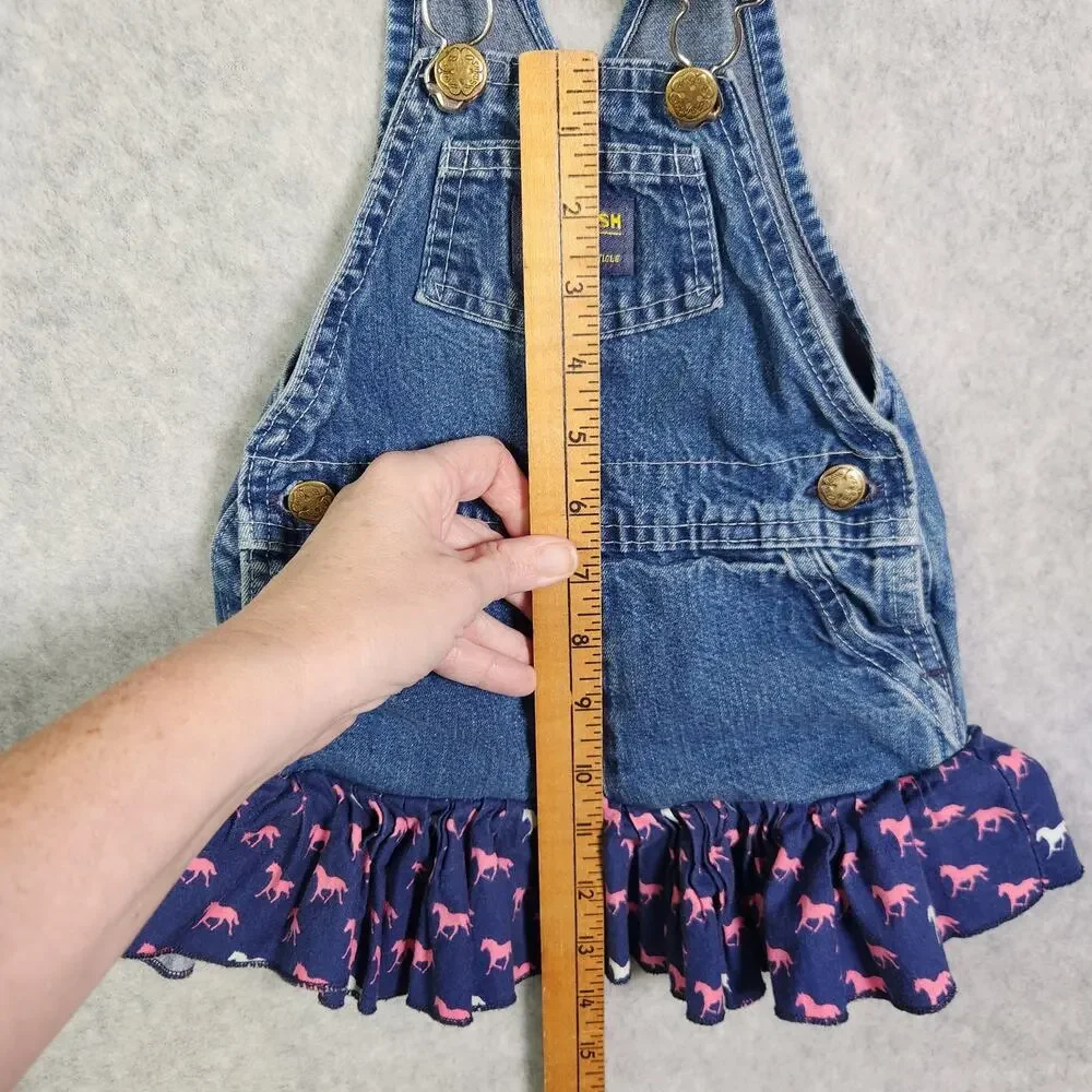 VTG Oshkosh Bib Overalls Jumper Dress Vestbak Toddler 18mo Horses Country Cotton